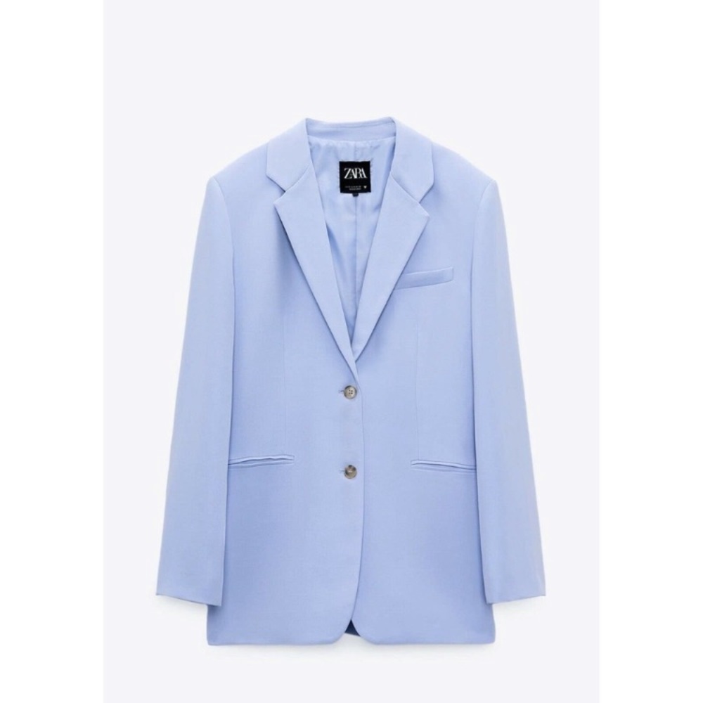 NWT Zara Oversize Straight Cut Blue Blazer Pockets Medium